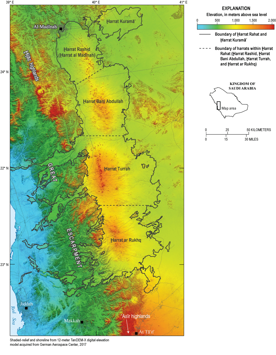 3.	Ḩarrat Rahat is composed of four sub-harrats with vent alignments generally oriented
                        north-south.
