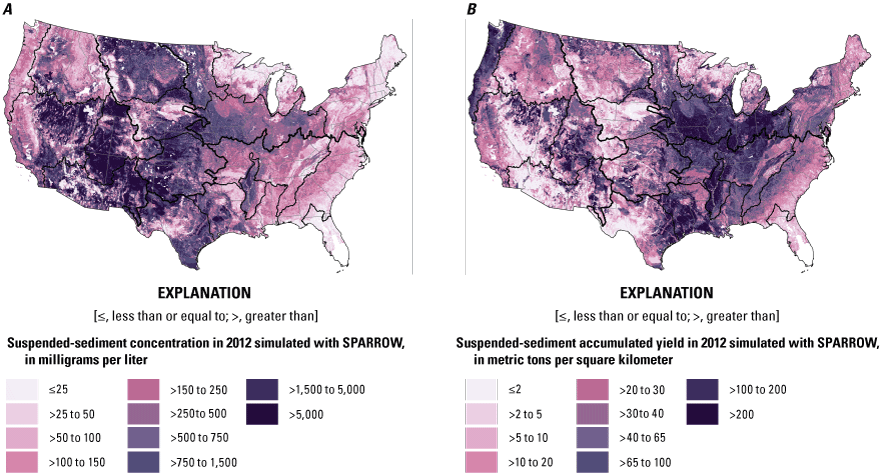 Suspended sediment concentration and accumulated yield from 2012 mean-annual SPARROW
                        models, in the conterminous United States.