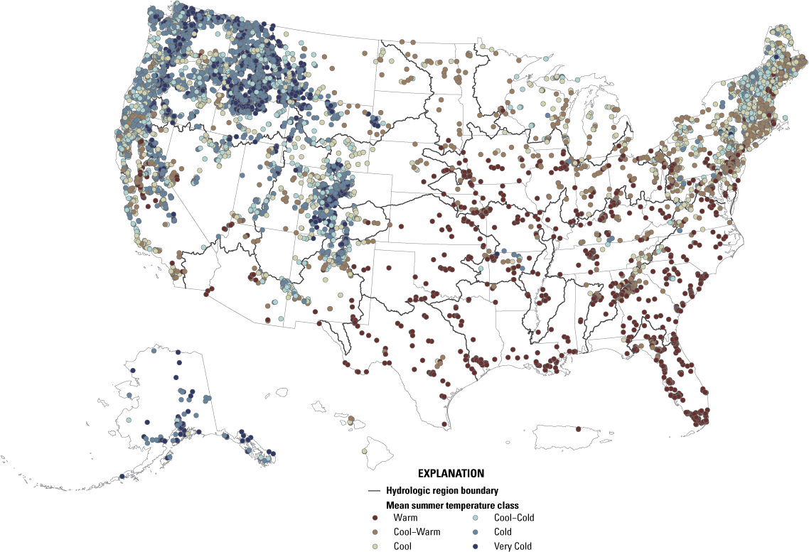 Mean summer temperature observational data from across the United States.