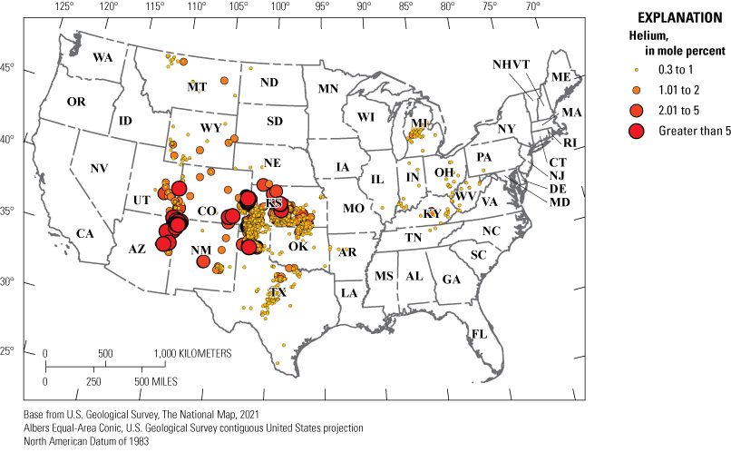 High concentrations are observed in the Four Corners, Kansas, the Texas Panhandle,
               and eastern Colorado and New Mexico.