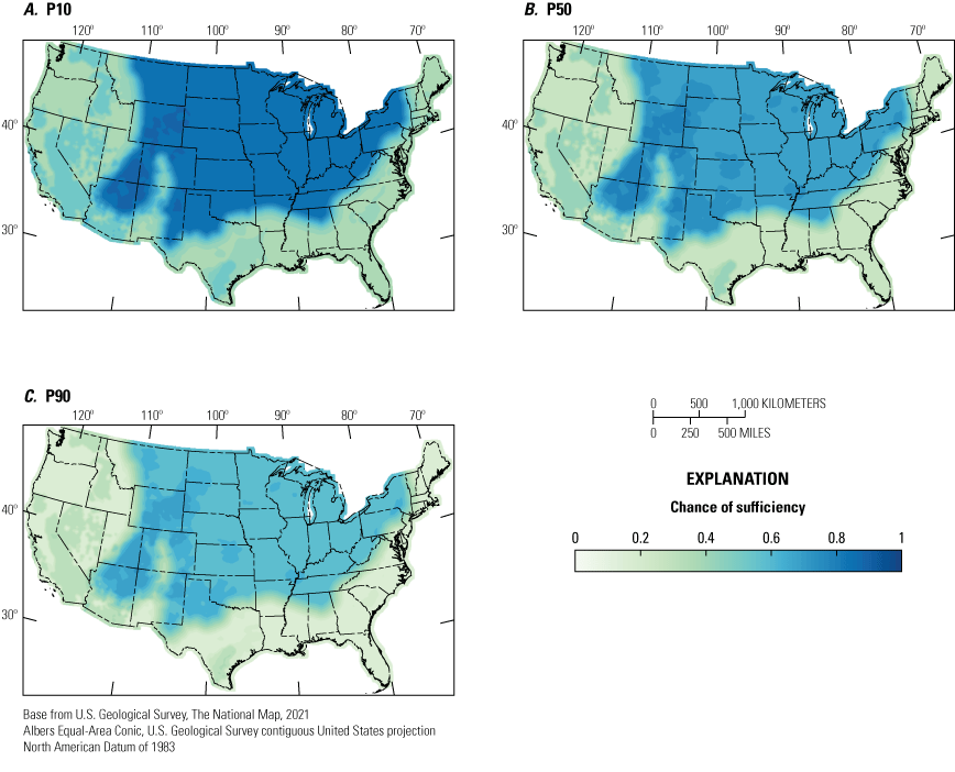 A subtle systematic decrease in COS is shown for P10; a systematic increase is shown
               for P90, relative to the P50 result.