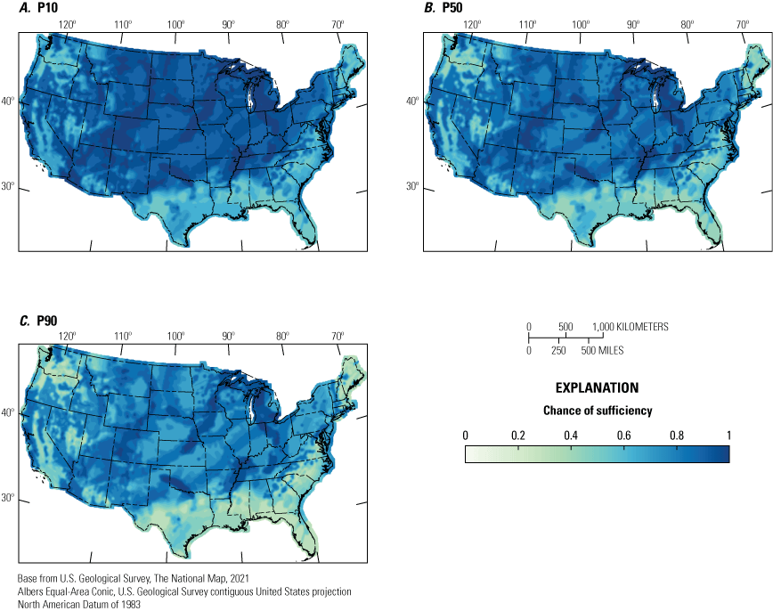 A subtle systematic decrease in COS is shown for P10; a systematic increase is shown
               for P90, relative to the P50 result.