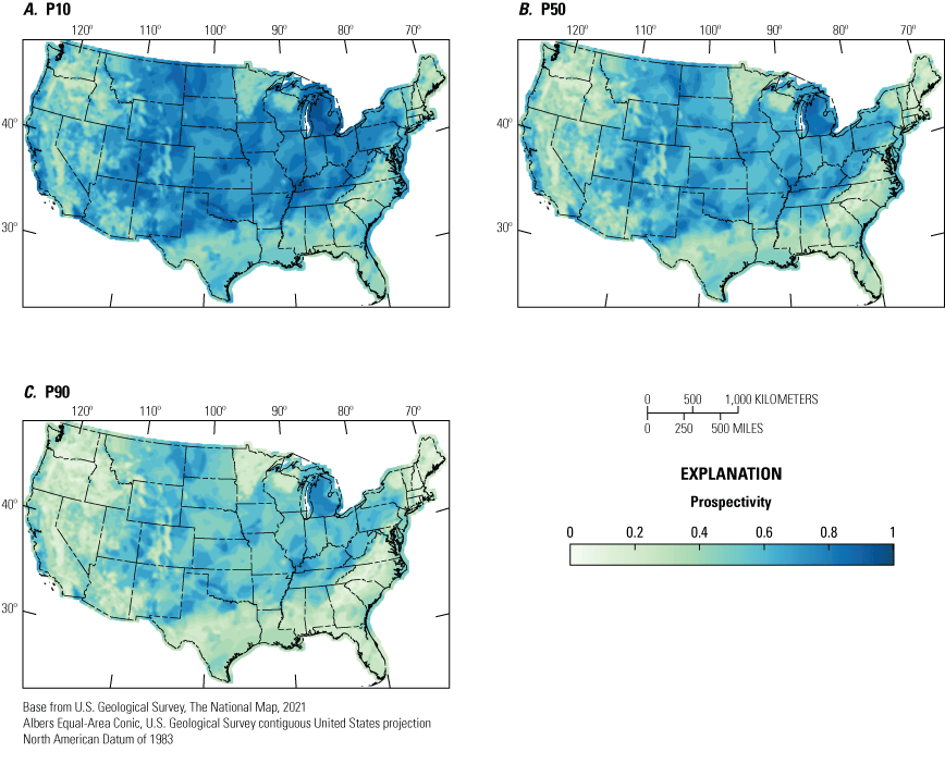 A subtle systematic decrease in prospectivity is shown for P10; a systematic increase
               is shown for P90, relative to the P50 result.