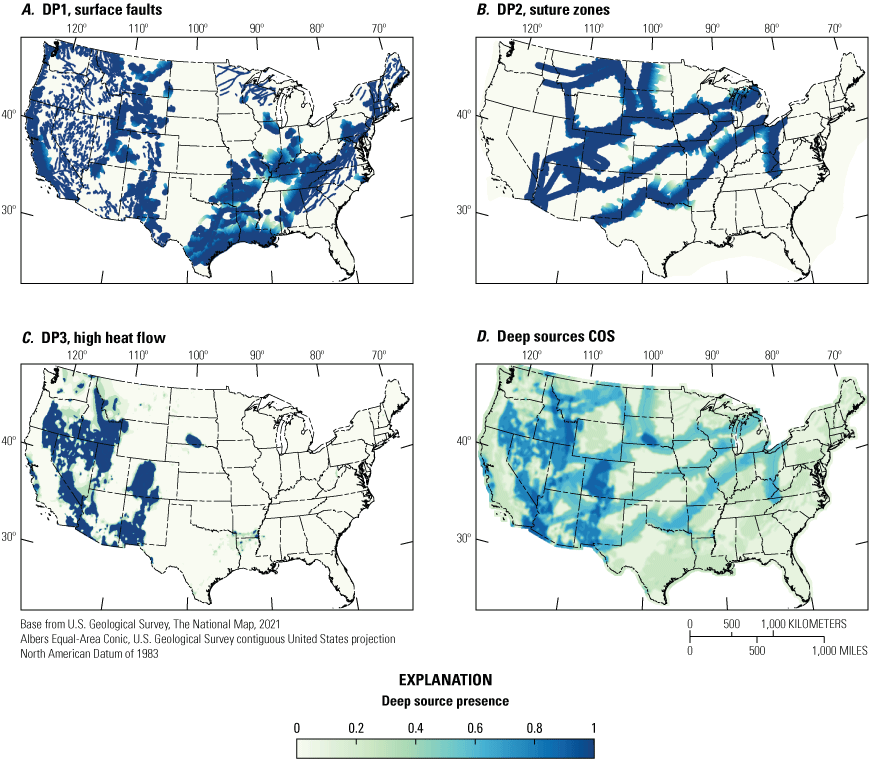 Deep Source COS is high at lithospheric suture zones throughout the United States
                        and in the Rocky Mountains and Great Basin.