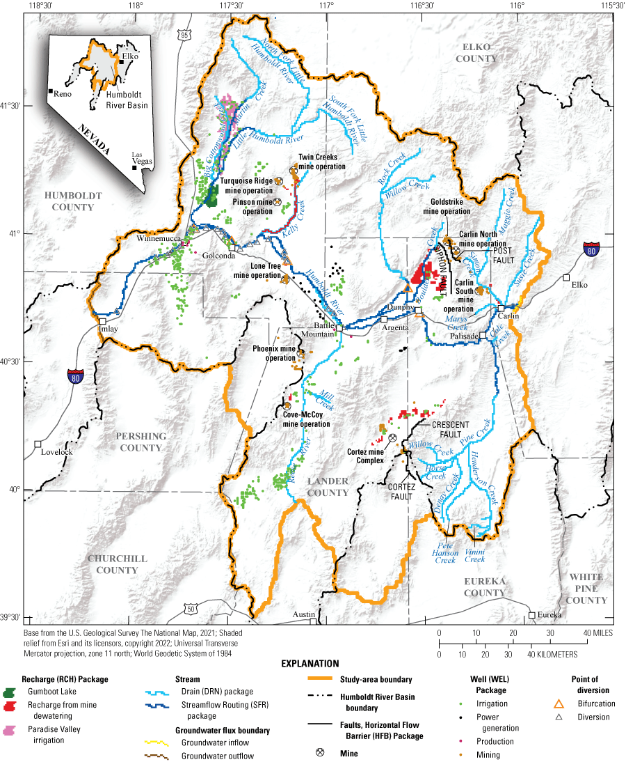 18. Hydrologic features and corresponding MODFLOW boundary conditions used in the
numerical model.