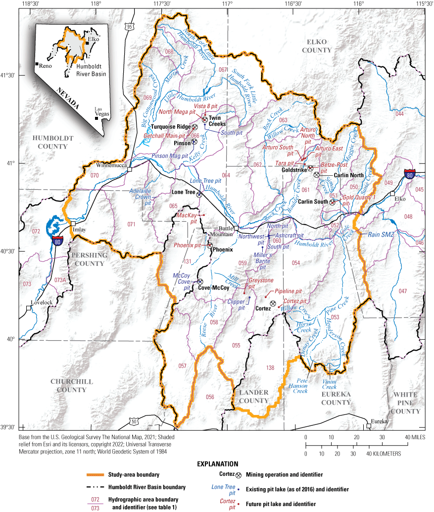 49. Pit lakes that existed in 2016 and future pit lakes located in the middle Humboldt
River Basin used in analysis.