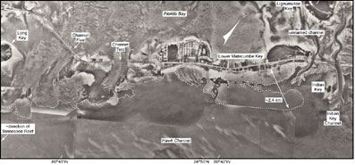 Aerial photo (1991) shows sinuous intra-island tidal channels in areas around Lower Matecumbe Key