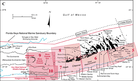 Contiguous southwestern part of index map shows reefs and shoals in the westernmost middle Keys and lower Keys