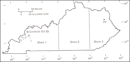 Diagram showing area of outcrop of Permian intrusive rocks in Kentucky