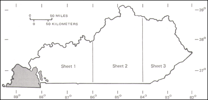 Diagram showing area of outcrop of Cretaceous and Tertiary strata in Kentucky