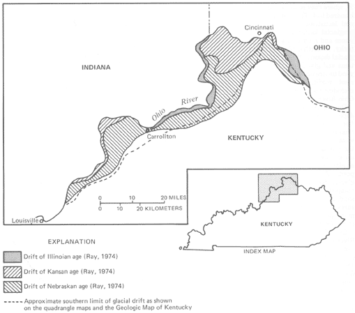 Generalized diagram showing glacial drift  in Kentucky