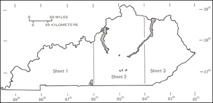 Diagram showing area of outcrop of Silurian strata in Kentucky