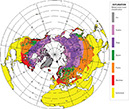 Figure 7.—Global snow-cover classification according to bioclimatological regions (Sturm and others, 1995). Image courtesy of National Snow and Ice Data Center, Boulder, Colorado.