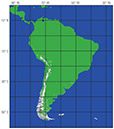 Figure 8.—Passive-microwave-derived monthly mean snow map of South America for July 1991, based on the Chang and others (1987) Special Sensor Microwave/Imager
(SSM/I) algorithm. Snow-water equivalent is shown on the maps in various shades of
grey from 0 to 150 mm. Map courtesy of James L. Foster, NASA/Goddard Space 
Flight Center. 
