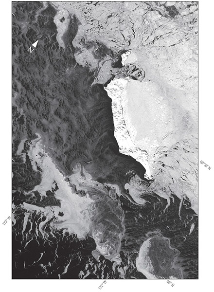 Figure 4.Landsat 7 Enhanced Thematic Mapper Plus (ETM+) image of St. Matthew Island, Alaska, in the Bering Sea on 13 March 2003. The image
shows the detailed structure of the sea-ice edge near the island.