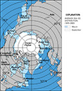 Figure 1.—North polar location map and monthly sea-ice distribution in March (white and light blue) and September (white), averaged for the 25-year period from 1979 to 2003. The sea-ice distributions are derived from satellite data discussed in the “Annual Cycle of Sea Ice” section.