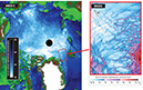 Figure 5.—Same-day sea-ice images from microwave and visible/infrared sensors. Left: The Arctic region on 12 March 2003, as imaged from the 89-GHz vertically
polarized channel of the Earth Observing System (EOS) Aqua Advanced Microwave Scanning Radiometer for EOS (AMSR-E), at a pixel resolution of 5 km. Right: Ice-surface temperature in the Fram Strait on 12 March 2003, as determined from data from the EOS Terra Moderate Resolution Imaging Spectroradiometer (MODIS). (Images from Hall and others, 2004.