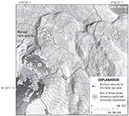 Figure 38.—Horizontal surface velocities on part of the Muragl Glacier forefield, Switzerland (from fig. 9-31 in Kääb, 2005). 