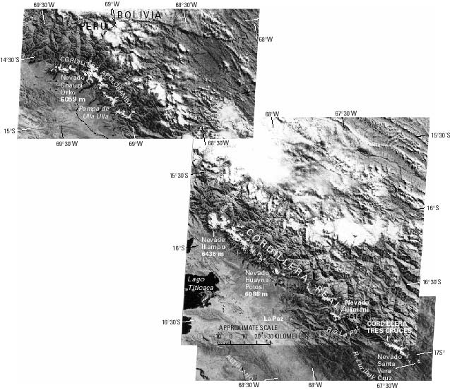 Glacierized regions of Cordillera Tres Cruces