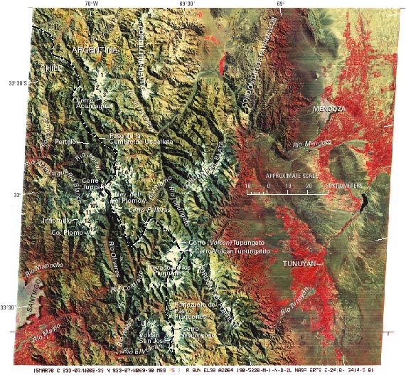 Landsat MSS FCC of Central Andes between Santialg and Mendoza