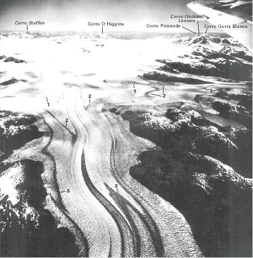 Trimetrogon aerial photograph, Glaciar Occidental and Glaciar Greve