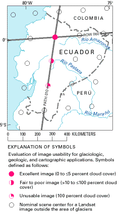 Optimum Landsat 1, 2, and 3 images of glaciers of Ecuador