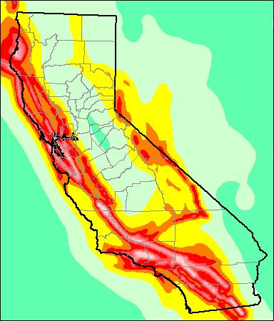 map of California showing active faults