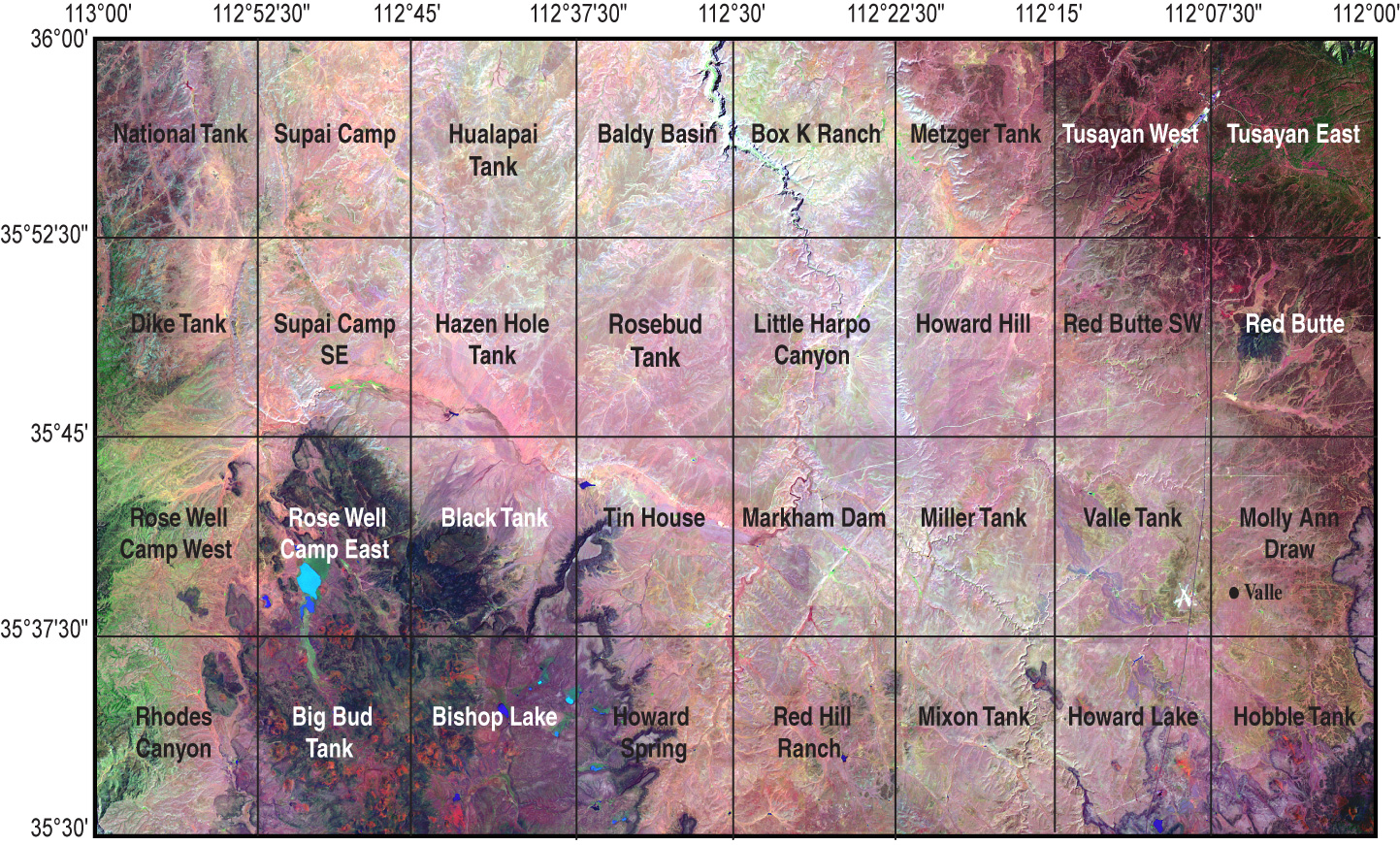 Index of 1:24,000 quadrangles in Valle 30' x 60' map