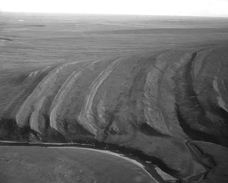 Lower part of the Nanushuk Formation on the south flank of the Archimedes Ridge anticline along the Kukpowruk River.