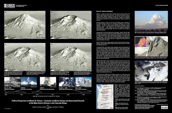 thumbnail view of poster four views of the mountain:  pre-1980, 1980, 2003, and 2007 along with photos, a timeline, a map, and text
