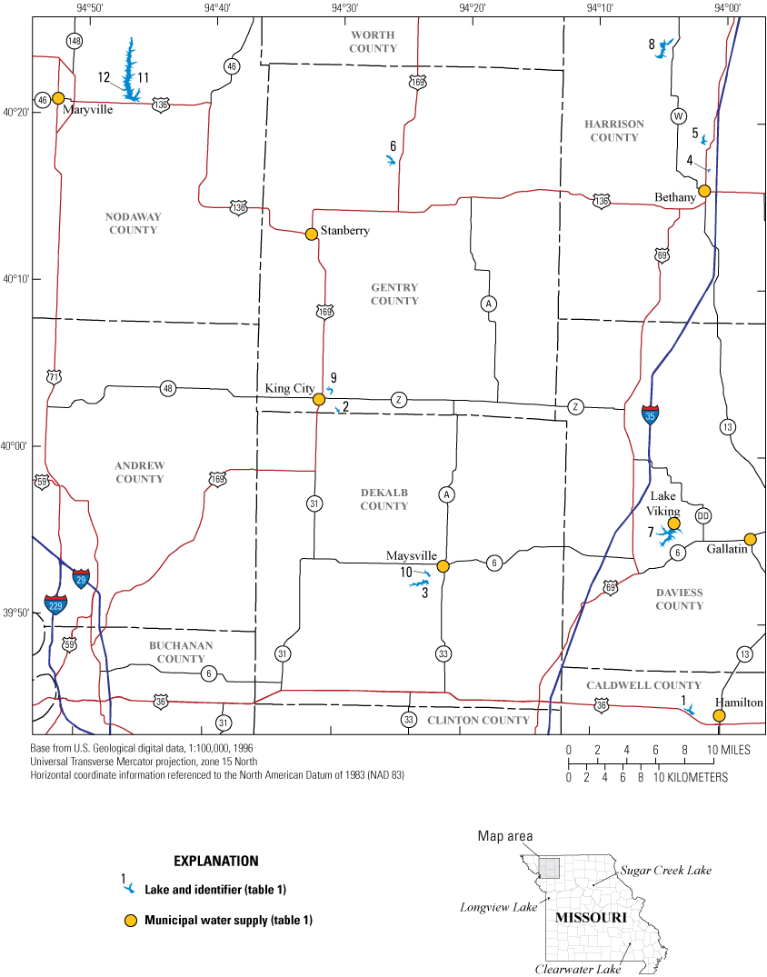 The map area in northwestern Missouri.
