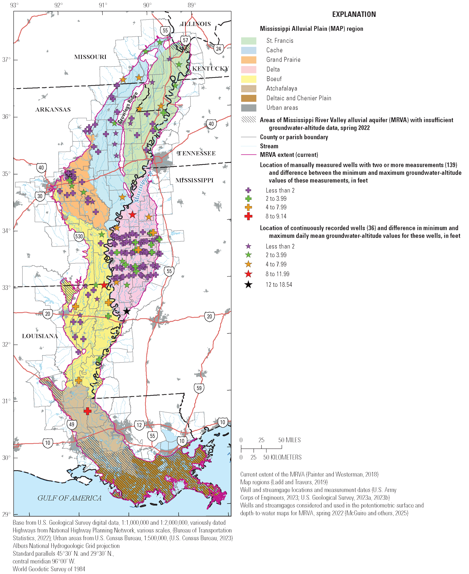 Manually and continuously measured MRVA wells with 2 or more spring 2022 measurements
and difference from minimum to maximum