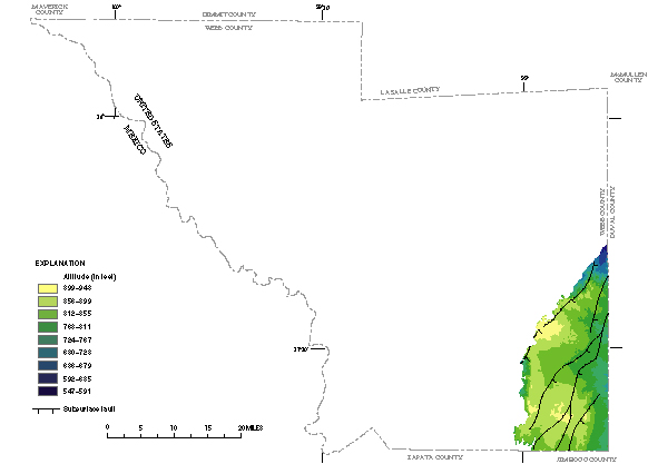 Figure 12. Map showing altitude of the top of the Gulf Coast aquifer.