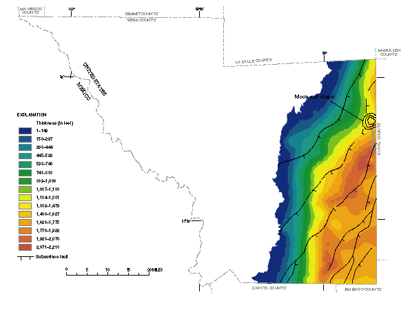 Figure 19. Map showing thickness of the Jackson aquifer.
