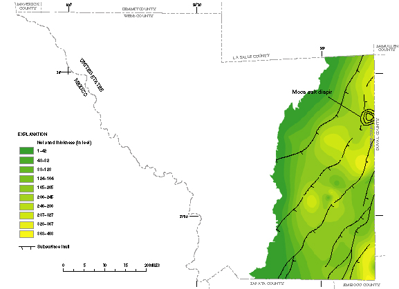 Figure 20. Map showing net sand thickness of the Jackson aquifer.