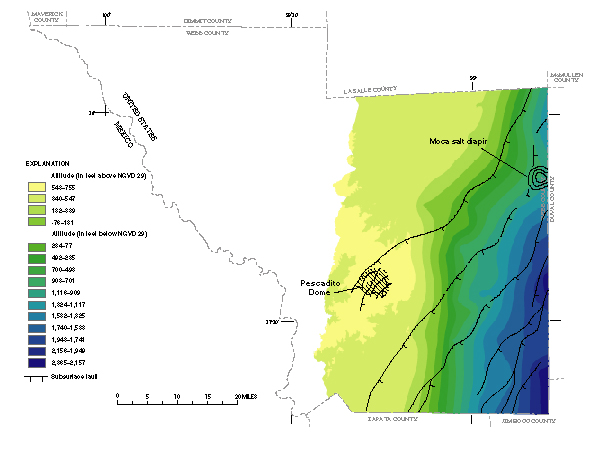Figure 23. Map showing altitude of the top of the Yegua aquifer.