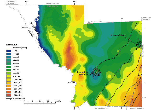 Figure 34. Map showing thickness of the El Pico confining unit.