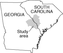 Map showing the study area of Ground-Water Flow near the Savannah River Site, Georgia and South Carolina