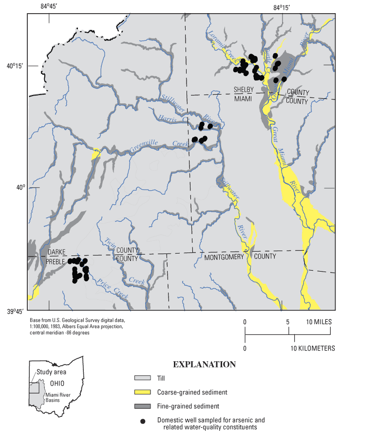 Map showing surficial glacial deposits, southwestern Ohio.