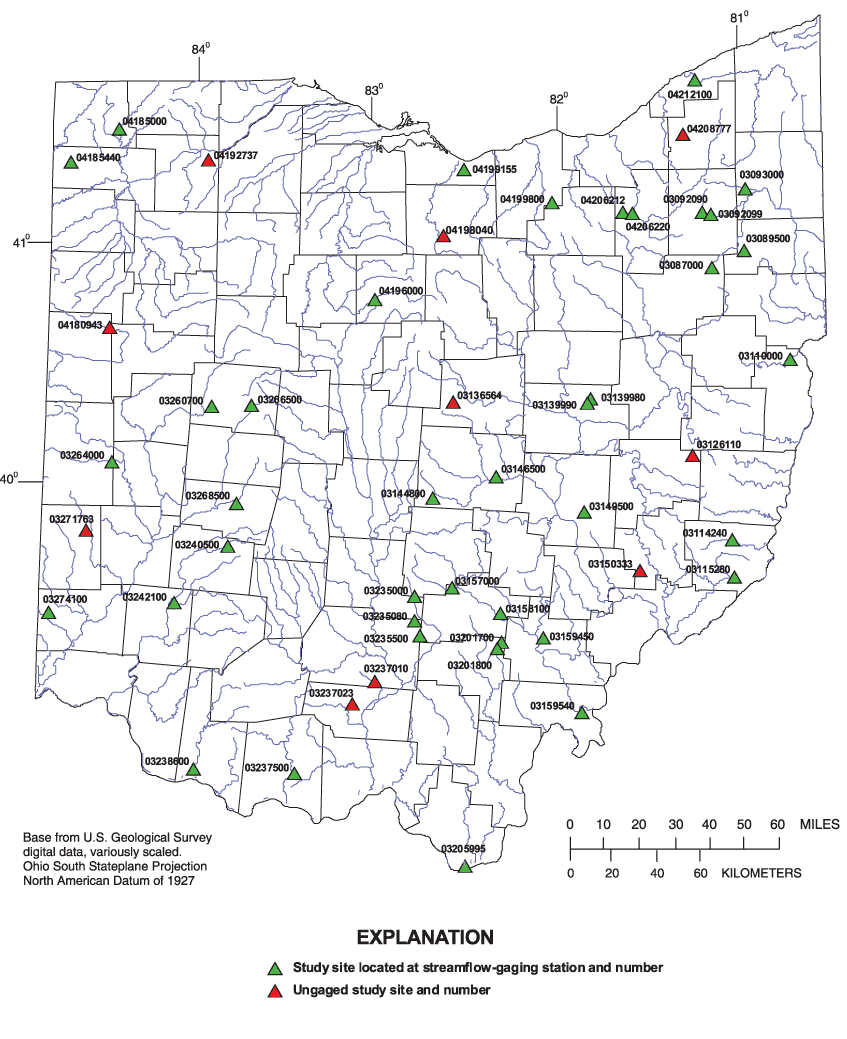 Figure showing locations of the 50 selected study sites in Ohio.