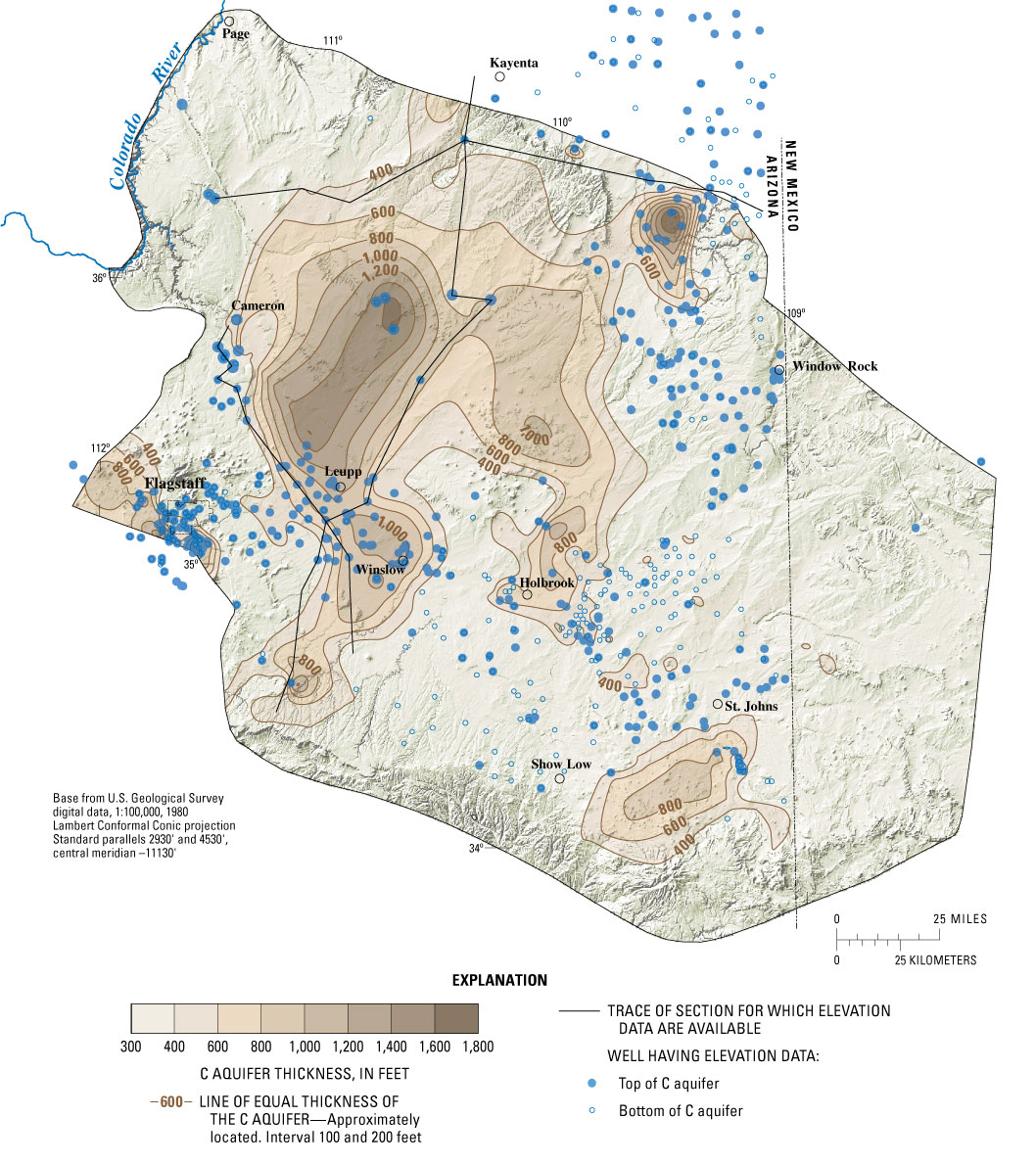 Figure 5 - Thickness of the C aquifer, northeastern Arizona, as derived from a hydrogeologic framework model.