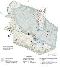 Estimated hydraulic conductivity values for the C aquifer, northeastern Arizona, compiled by Southwest Ground-water Consultants (2003), hydraulic conductivity zones, and contours of drawdown to conversion to unconfined conditions used in the change model.