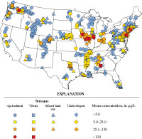 Measured dieldrin concentrations in fish at NAWQA sites, excluding sites with the highest and lowest 10 percent of lipid levels.