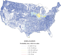 Probability of streams having whole-fish concentrations greater than 120 µg/kg, which is the New York criterion for protection of fish-eating wildlife (noncancer effects) from Newell and others (1987).