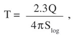 Equation 2. T equals the quantity of 2.3 times Q, divided by the quantity 4 times pi times S sub log. S sub Log is the measured rate of drawdown increase per common log cycle.