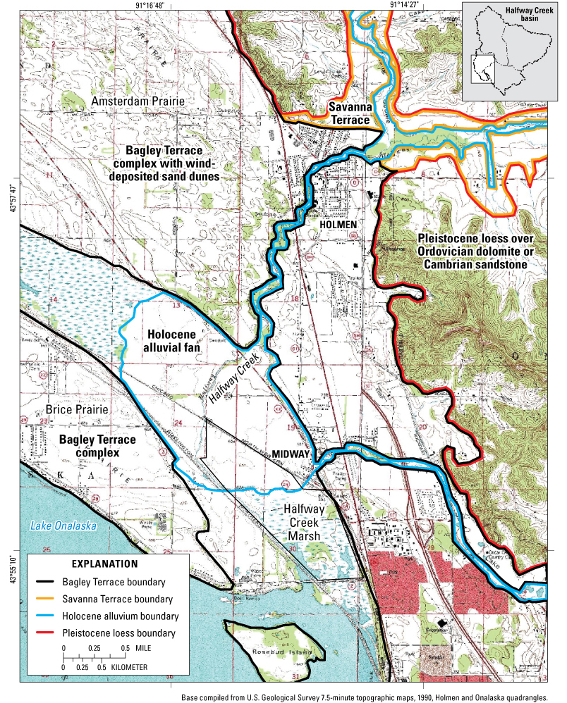 Figure 1C. Generalized geologic map of Halfway Creek Marsh, Wis. and surrounding area.