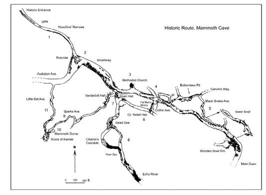 Map of the Historic Route of Mammoth Cave