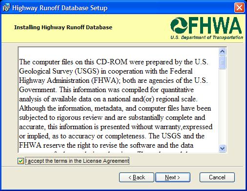 Database Installation License Screen