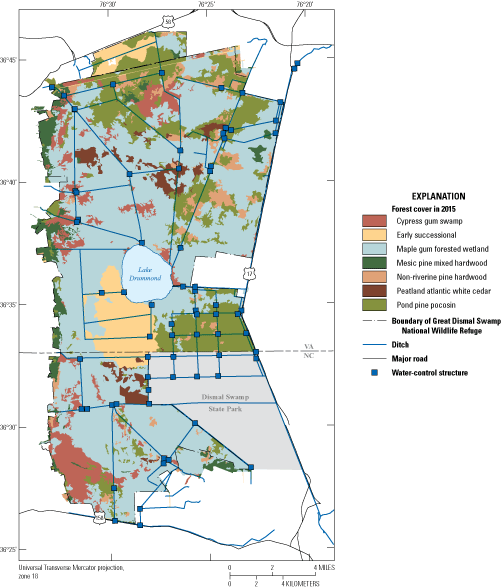 Figure 6.	Distribution of forest cover within the Great Dismal Swamp, Virginia and
                           North Carolina, based on interpretation of 2015 imagery.