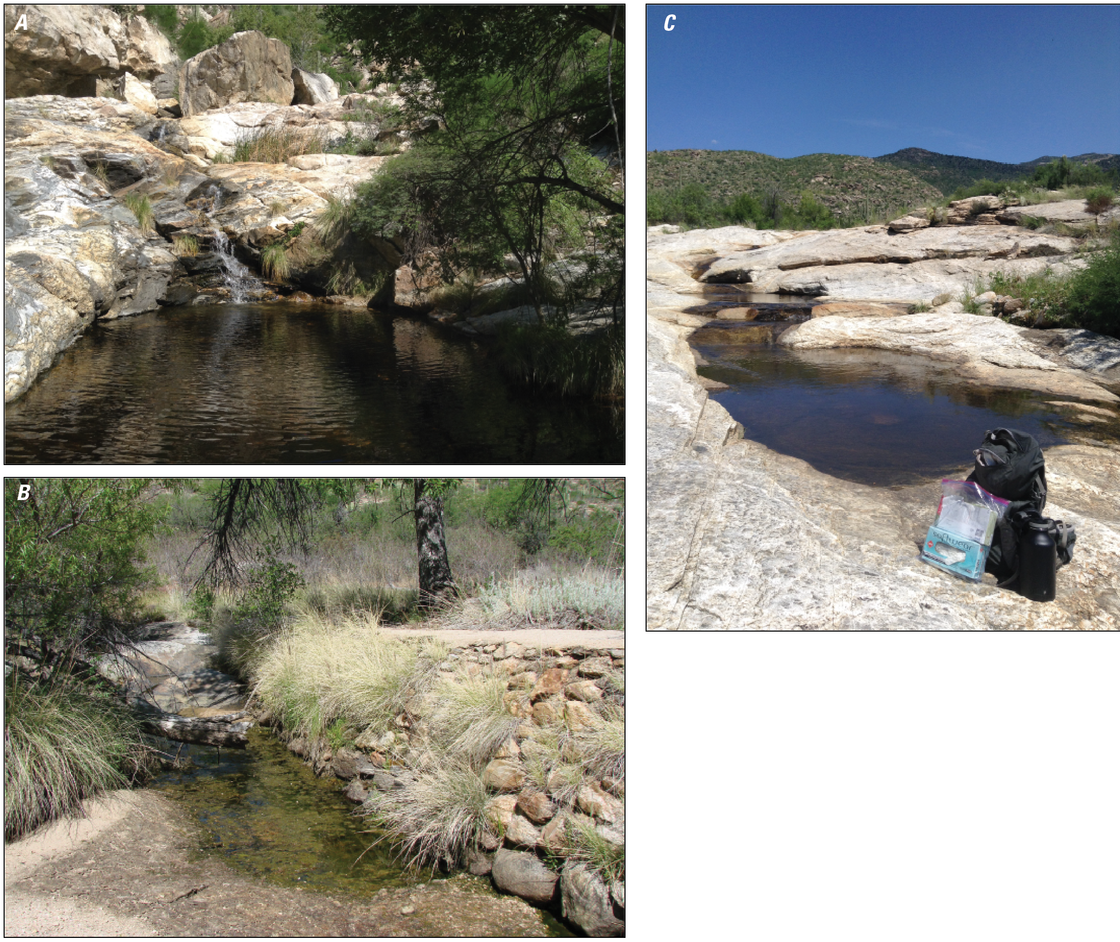 Photographs of Madrona Canyon pools and sampling locations.